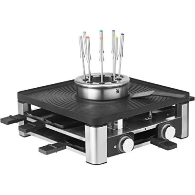 Imagen de WMF Lumero Grill Gourmet 3 en 1, funciones Raclette, Fondue, iluminación LED, Gourmet, hasta 8 personas, 1 L, acero inoxidable, antiadherente