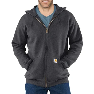 Imagen de Carhartt, Hombre, Sudadera Con Cierre De Cremallera Completo, Ajuste Holgado, Tejido Grosor Medio, Gris carbón jaspeado, S
