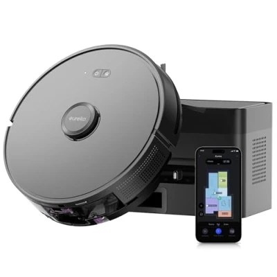Imagen de EUREKA E6 Plus Robot Aspirador y Fregasuelos, 5000Pa Succión Potente, Base de Vaciado Automático 2.5L,Sistema LiDAR preciso, Control por App, Diseño Anti enredo, Ahorrador Espacio,Mapa Multicapa