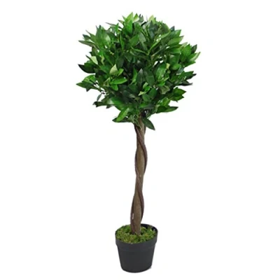 Imagen de Leaf Árbol de Laurel Artificial Estilo Bola Trenzado o Liso en Maceta plástico Negro, 90 cm, Large