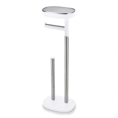 Imagen de Joseph EasyStore Portarrollos de papel higiénico sobre soporte, hasta 4 rollos, con estante para teléfono y compartimento artículos sanitarios, Acero inoxidable