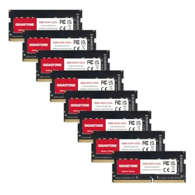 Imagen de 【DDR4 RAM】 GIGASTONE 64GB Kit(8x8GB) DDR4 3200MHz(2933MHz or 2666MHz) PC4 25600(PC4 23400/21300) CL22 1.2V SODIMM 260pin sin búfer ECC Laptop Portátil de Memoria Alto Rendimiento Actualización