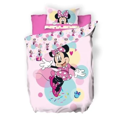 Imagen de Parure de lit réversible DSN Minnie Tenue rose à pois blancs 140 cm x 200