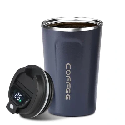 Imagen de LEYF taza térmica de acero inoxidable 380 ml, café para llevar, indicador temperatura, inteligente, aislada, portátil y apta viajes,