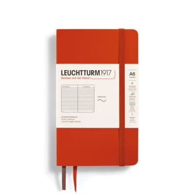 Imagen de LEUCHTTURM1917 370325 Libreta Pocket (A6) 90 x 150 mm, Tapa Blanda, 123 páginas numeradas, Fox Red, Lineas