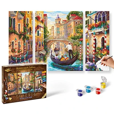 Imagen de Noris Spiele Schipper 609260736 Pintura guiada por números Venecia, la Ciudad en Laguna, tríptico, 50 x 80 cm