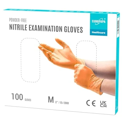 Imagen de EUROPAPA® 100 Guantes De Nitrilo Desechables, Examen, Nitrilo, Sin LÁTex, No EstÉRil, (M, Naranja)