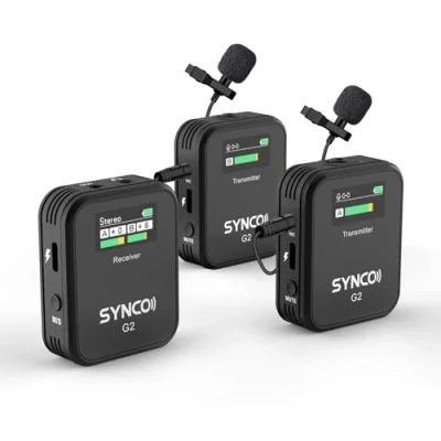 Imagen de SYNCO Micrófono Solapa Inalámbrico Dual, G2 A2 Micro Corbata Wireless 2.4Ghz 200m Transmisión Compatible para Cámara DSLR Videocámaras Móviles y Tabletas, Microfono Inalambrico Sistema