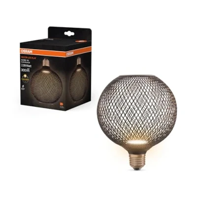 Imagen de OSRAM DECOR LED FLAT GLOBE es una lámpara plana redonda de 3,5W, 300lm/2700K, en color blanco cálido 827, esmerilado, fabricada plástico negro, con rosca E27, no regulable, 125 mm diámetro.