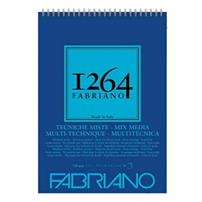 Imagen de Unbekannt Honsell 19100644 Fabriano Mix 1264 Cuaderno de espiral (300 g/m², DIN A3, 30 hojas papel blanco natural, grano medio, sin ácidos, apto para todas las técnicas múltiples diseños), 40
