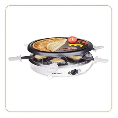 Imagen de LITTLE BALANCE 8389 Happy Cheese Trio 1200 Rasqueta para parrilla de crepes (3 funciones en 1 solo dispositivo, 6 personas, revestimiento antiadherente, accesorios incluidos, potencia W, color negro y blanco