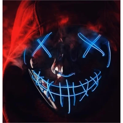 Imagen de FASCHINFEVER máscara led de Halloween Purge, disfraz con control para Halloween, carnaval y como hombres mujeres, colores a elegir, azul