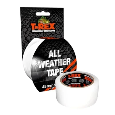 Imagen de T Rex All Weather Tape Cinta de reparación impermeable extra fuerte para uso interior y exterior, transparente resistente intemperie 48 mm x 25 m