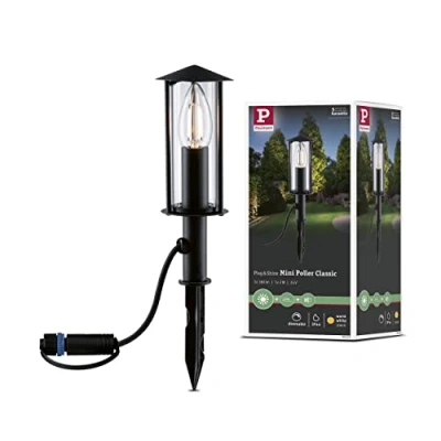 Imagen de Paulmann 94323 Luminaria exterior LED Plug &amp; Shine Classic, minibaliza, IP44 incl. 1x2 W, regulable, clara, metal, 3000 K E14