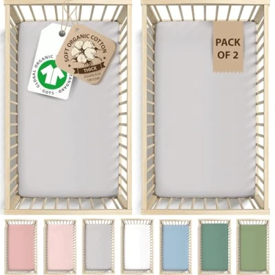Imagen de Snuz pod Juego de 2 sábanas bajeras orgánicas SnuzPod 4 190 g/m² grosor, lujosamente suave, 100 % algodón peinado orgánico, sábana bajera 40 x 75.5 pulgadas, para cuna