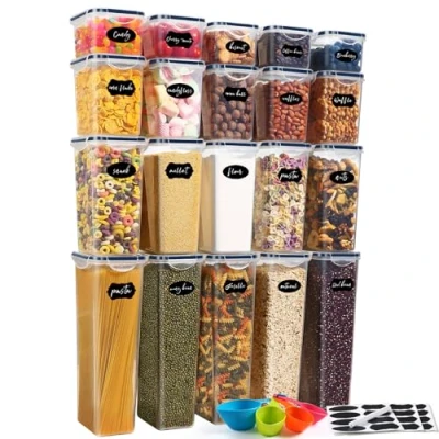 Imagen de YASHE 8 Pieza Envases para Alimentos (4 envases, 4 tapas) Recipientes de Plástico Alimento con Tapas Herméticas, a Prueba Fugas, Aptos el Congelador, Microondas y Lavavajillas, Sin BPA