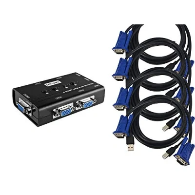 Imagen de KALEA INFORMATIQUE Caja compartida KVM Switch para 4 PC. Pantalla VGA, Teclado y ratón USB, con Cables suministrados.