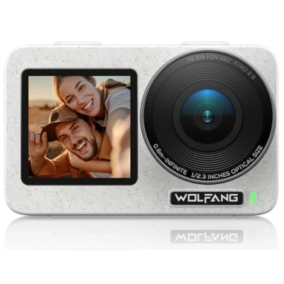 Imagen de WOLFANG Seeker One Action CAM, 4K 60FPS Double écran Couleur, caméra Sous Marine étanche de 16 Pieds, fov Ultra Large 150, Casque au ralenti 6X Avec stabilisation d&#039;image GO Ape Tec