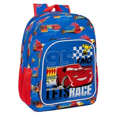 Imagen de Safta CARS RACE READY Mochila Escolar Niño, Infantil, Adaptable a Carro, Ideal para Niños en Edad Escolar, Cómoda y Versátil, Resistencia, 33x14x42 cm, Color Azul Eléctrico