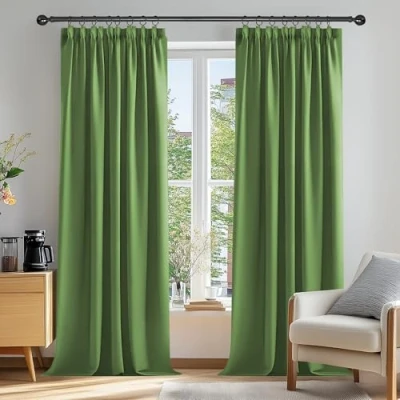 Imagen de Deconovo Cortinas Opacas para Dormitorio Salon Ganchos o Pase por la Barra, Térmicas Aislantes Frio y Calor 2 Piezas, 117x229 cm, Verde