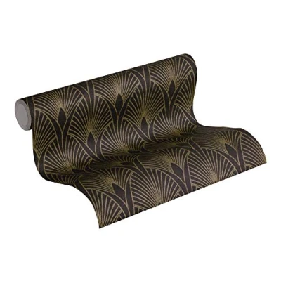 Imagen de Livingwalls Vliestapete New Walls Tapete 50&#039;s Glam Art Deco Optik 10,05 m x 0,53 metallic schwarz Made in Germany 374273 37427 3
