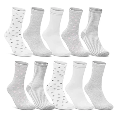 Imagen de sockenkauf24 10 Pares Calcetines Mujer Multicolor Motivos Rayas Puntos Corazones Algodón 34911/1 (35 38)