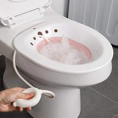 Imagen de AIITLLYNA Baños de Asiento/Bidet para Inodoro,Bidé Portatil Acoplable Inodoro Bidé Plegable Bidet WC Alivio Hemorroideal Pacientes Mujeres Embarazadas Ancianos (Blanco &amp; Rosa)