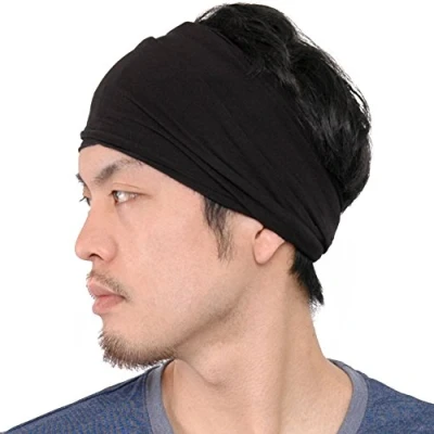 Imagen de CHARM Hombre Elástico Bandana Cinta para El Pelo Venda Japonés Largo Cabello Rastas Cabeza Envolver Negro