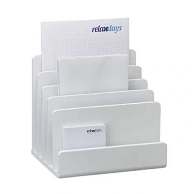 Imagen de Relaxdays Soporte para Documentos, Bandeja Cartas, Cinco Compartimentos, Bambú, 23x24,5x20,5 cm, 1 Ud, Blanco