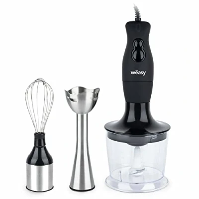 Imagen de WINKEL BX6 Batidora de Mano con Accesorios, Potencia 200 W, 2 velocidades, Campana y Cuchillas Acero Inoxidable, Mango Silicona, Negro