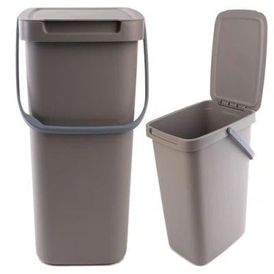Imagen de KADAX cubo de basura plástico con tapa y asa, rectangular abatible (marrón, 12 L)