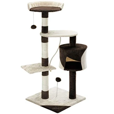 Imagen de Cadoca Árbol rascador para Gatos Torre árbol Escalar Altura 112cm 1 Cueva 2 Pelotas Marrón Crema