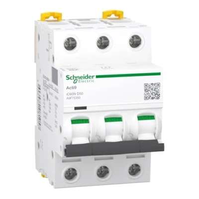 Imagen de Schneider Electric A9F75350 Interruptor Automático Magnetotérmico Ic60N, 3P, 50A, Curva D