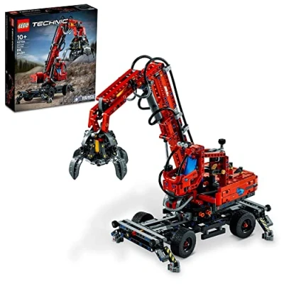 Imagen de LEGO Technic Material Handler Crane 42144 Juego de construcción para niños a partir 10 años; un regalo que aman los modelos neumáticos y juguetes (835 piezas)