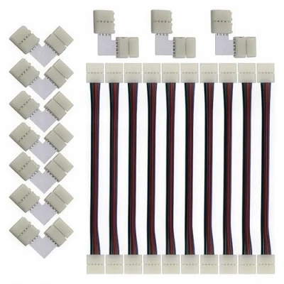 Imagen de CESFONJER 10mm led Conectores, 10 PCS Cable de Extensión Adaptador, 4 Pin L Format para 5050 Monocolor y Tira RGB Ancho.