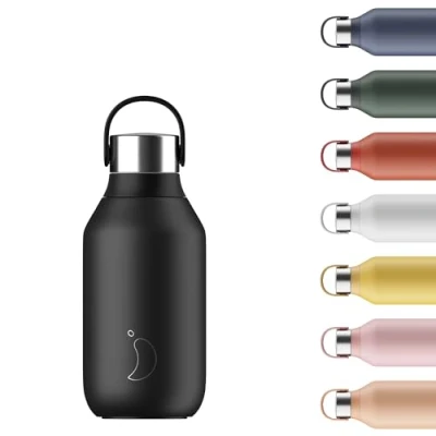 Imagen de Chilly&#039;s Bottle Serie 2 Botellas térmicas de Acero Inoxidable con gollete Suave y asa Abyss Black, 350ml