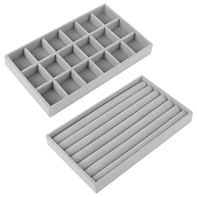 Imagen de Bigxin 2Pcs Bandejas de Joyas Organizador Anillos y Pendientes, Cajas para Estuche con 18 Compartimentos, Forro Terciopelo, Joyero Mujer Pendientes (21 * 12 2.5CM)