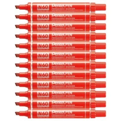 Imagen de Pentel Pen N60 Rotuladores permanentes (12 unidades, punta biselada, tinta roja)