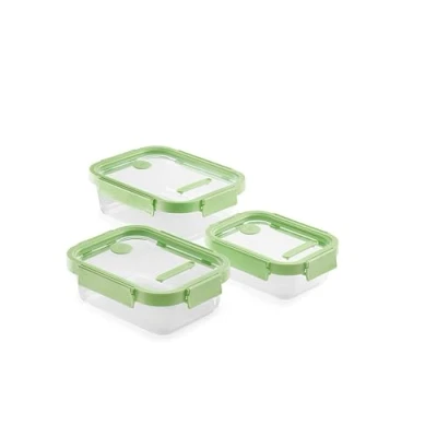 Imagen de Lékué Set 3 recipientes herméticos de vidrio para conservar alimentos, rectangulares