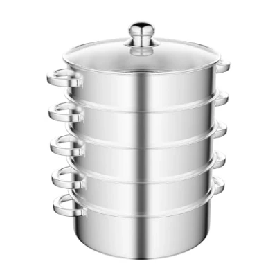 Imagen de olla para cocinar al vapor, 28 cm, de vapor Mantowarka, tapa cristal, 5 capas, apta todo tipo cocinas