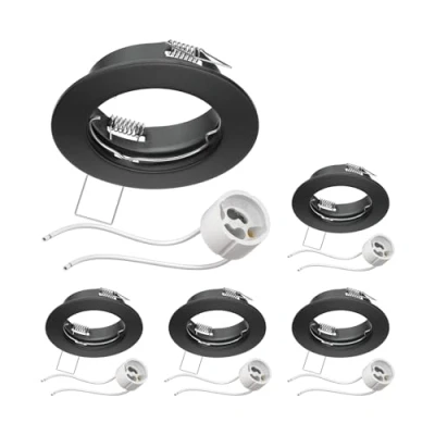 Imagen de ledscom.de 5 piezas marco para empotrar en el techo FERE negro mate (LED/Halógeno/GU10/MR16/PAR16/50mm) incl. casquillo GU10