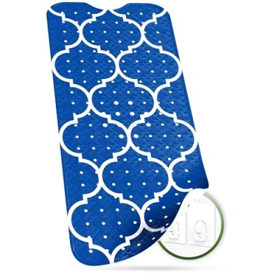 Imagen de SilverRack alfombrilla de bañera, 100 x 40 cm (motivos marroquíes, azul oscuro), antideslizante, sin BPA, niños, bebés, ducha bohemia resistente al moho, lavable a máquina