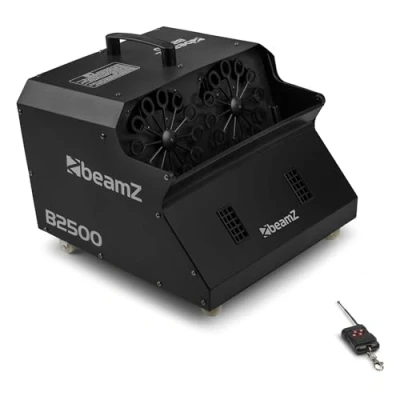 Imagen de Beamz B2500 Maquina de burbujas Doble Pompero con mando a distancia para jabón grandes (2 ruedas burbujas, 2 potentes sopladores, funcionamiento la red eléctrica) Bubble machine