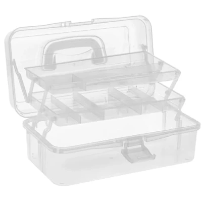 Imagen de Ideen mit Herz caja de almacenamiento multiusos 32,8 cm x 20 14,5 transparente plegable clasificadora para piezas pequeñas, perlas, joyas, tornillos