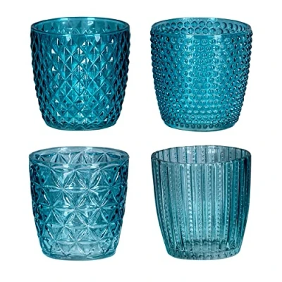 Imagen de levandeo Juego de 4 portavelas (7,5 cm alto, cristal turquesa, decoración mesa), diseño retro