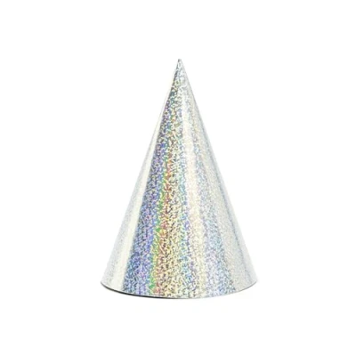 Imagen de Sombrero de fiesta 16 cm, holograma, juego 6 unidades, sombreros Año Nuevo, cumpleaños infantiles, color plateado