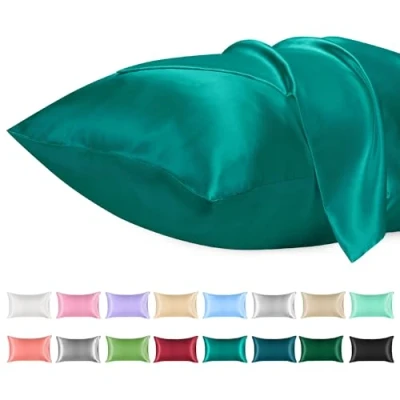 Imagen de Lirex 2 Paquetes Funda de Almohada Satén 40x80cm, Suave como una Seda, Fundas con Cierre sobre, Protege Cabello y Piel, Certificado Oeko Tex, （Aguamarina）