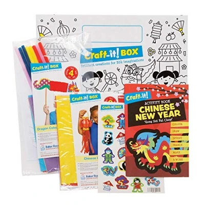 Imagen de Baker Ross Paquete de artes y manualidades para niños año nuevo chino, dos divertidos kits creativos, pegatinas un libro actividades niñas