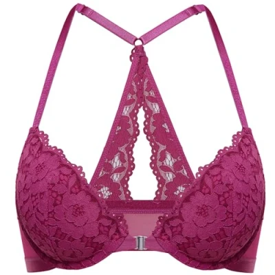 Imagen de DOBREVA Sujetador Push Up de Encaje y Cierre Delantero para Mujer Acolchado con Aros Magenta Púrpura 90A