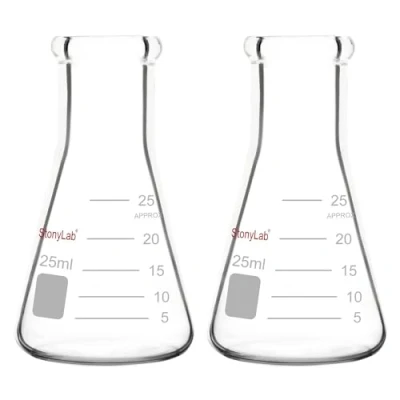 Imagen de stonylab [2 paquetes] Frascos Erlenmeyer de boca estrecha 25ml con borde para trabajo pesado